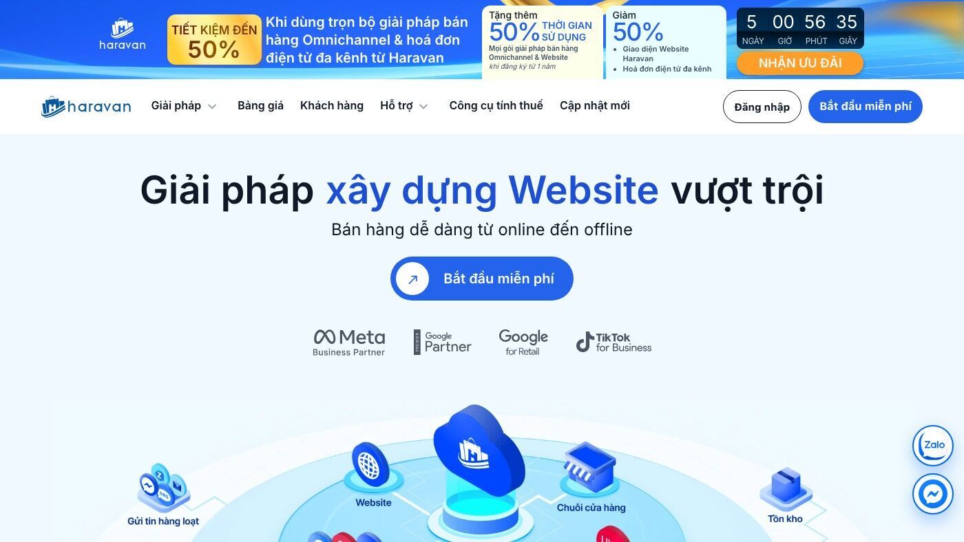 Giao diện trang chủ Haravan (ảnh chụp tháng 09/2026)